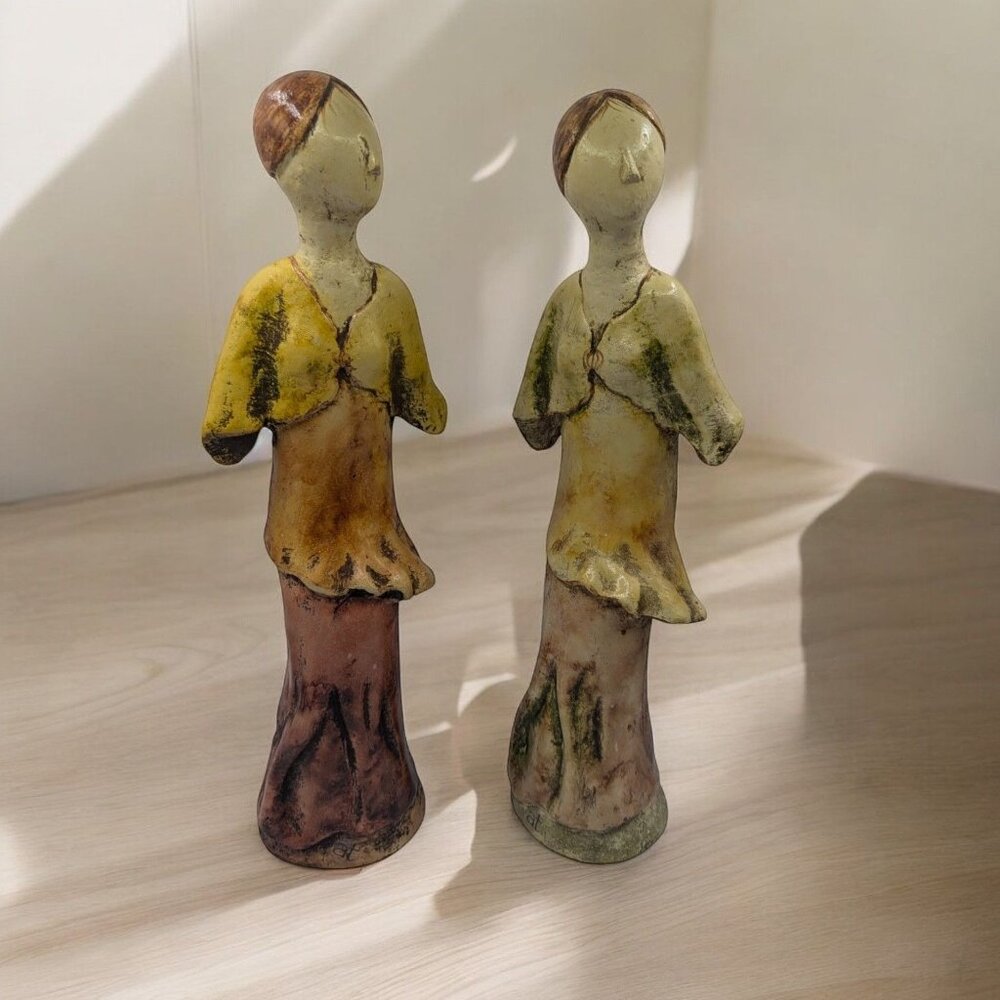 Vintage Ceramic Figurines Sculptures Hand made and signed by AT 17" Tall